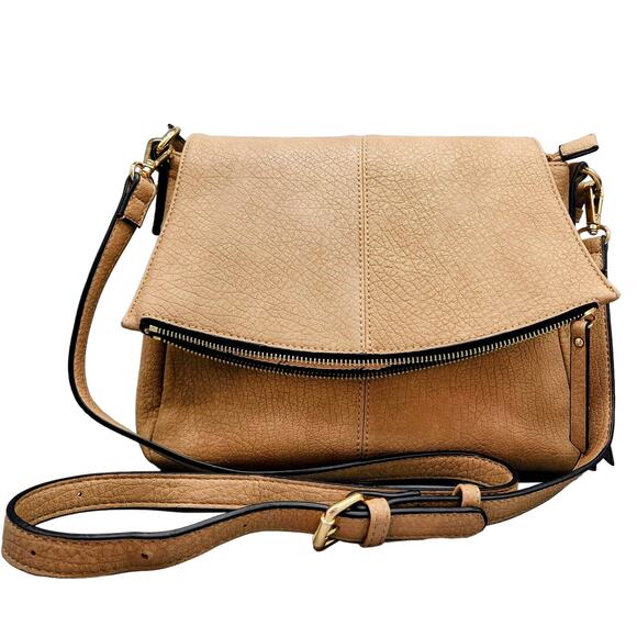 Urban Expressions Tan Faux-Leather Gold-Accents Zippered Shoulder/Handle Bag - Picture 1 of 7